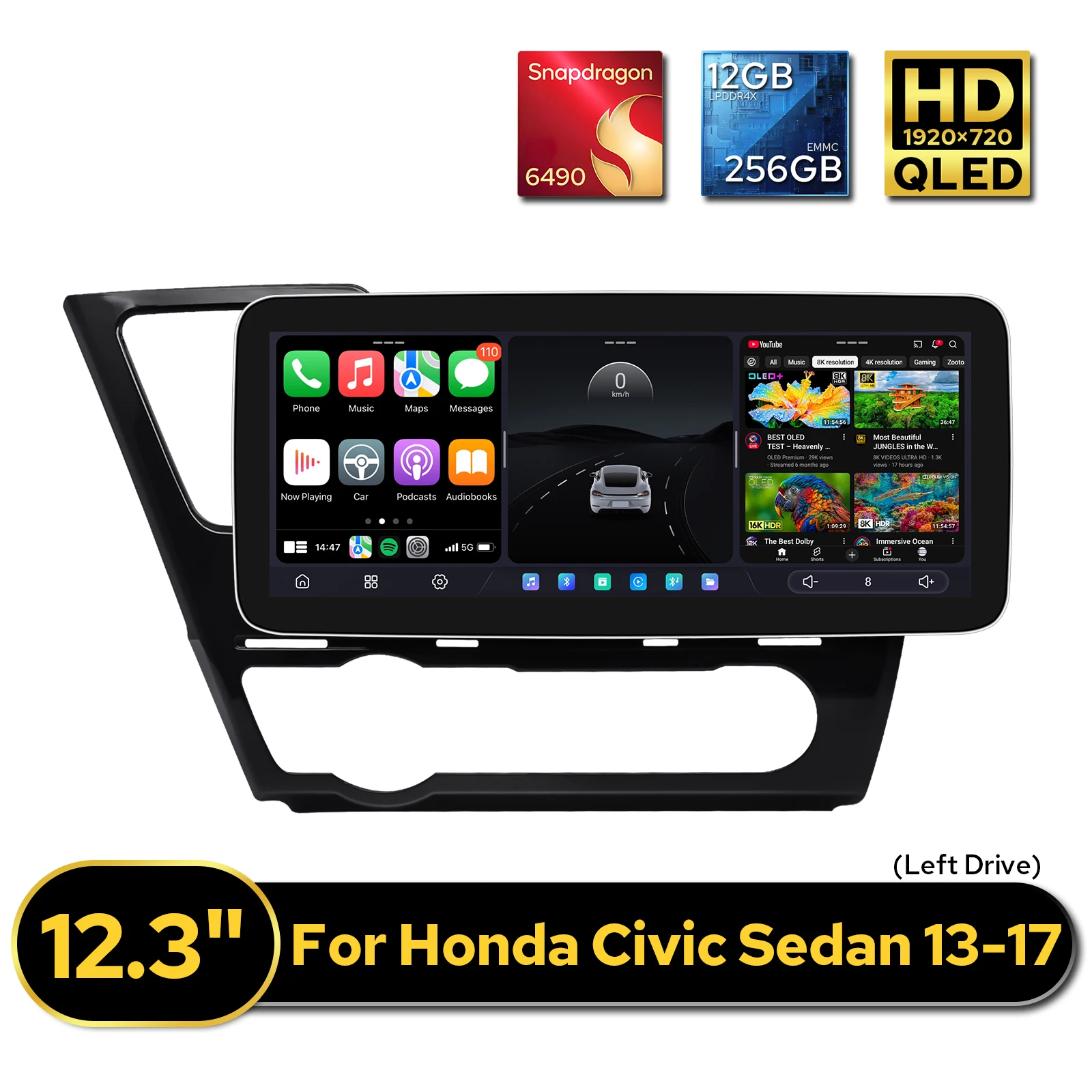 JOYING 12.3 Inch Android Car Radio For Honda Civic Sedan 2013-2017 GPS Navigation Wireless CarPlay Stereo Upgrade 12GB 256GB