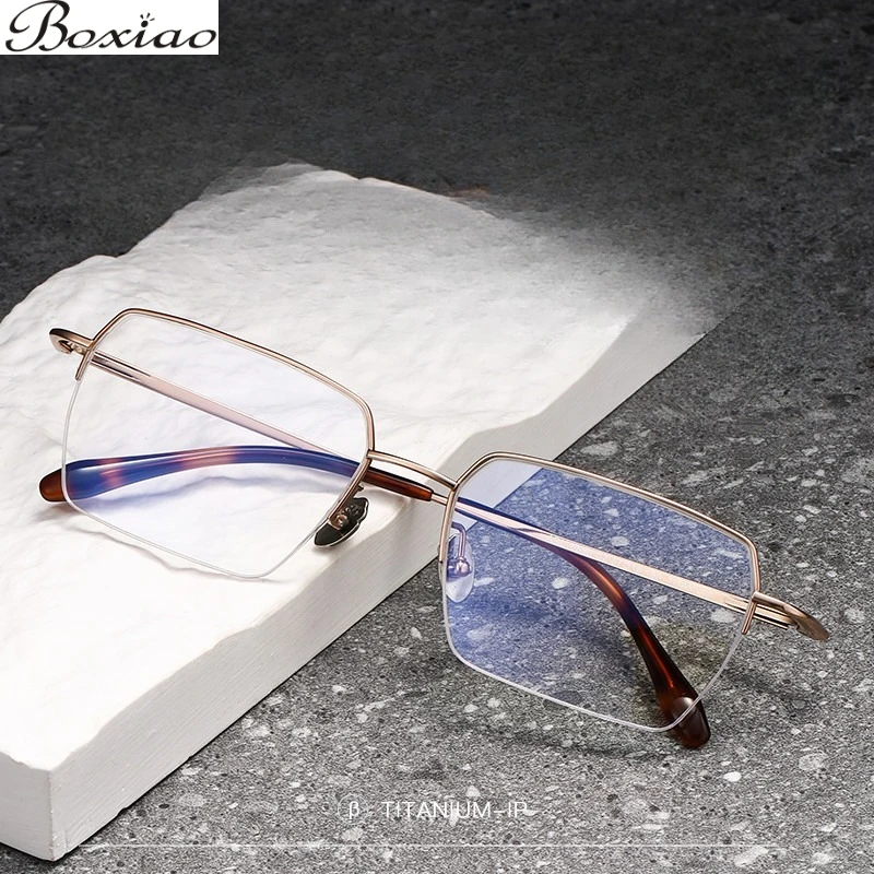 

Ширина 160. Большая полуоправа. Многоугольник из чистого титана. Сверхлегкая деловая оправа. Качественные очки. Титановые прогрессивные очки для пресбиопии.