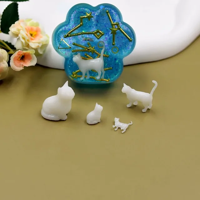 SNASAN 4 sztuki 3D Tiny Cat Landscape Mini DIY Craft Handmade Biżuteria z żywicy UV Epoxy Jewerly Wypełnienie form Figurki Dekoracja