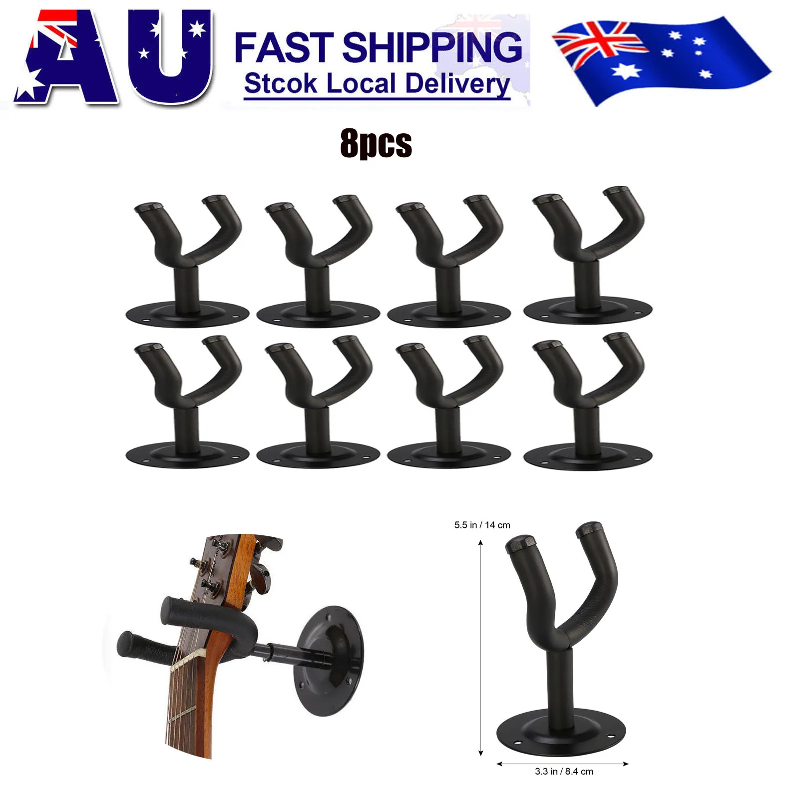 

8pcs Guitar Wall Mount Guitar Hangers For Wall Black Hook for Single Guitars Instrument Accessories Space Saving