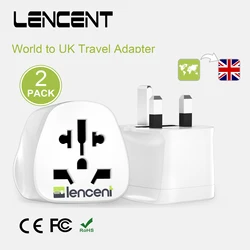 LENCENT 2 PCS World to UK Travel Adapter Overload Protection Convert World Plug to UK Grounded Plug Wall Socket for Travel/Home