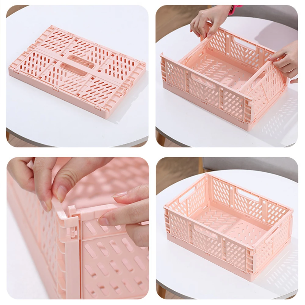 4 Color Organizing Storage Baskets Case Folding Student Desktop Basket Tape Stationery Plastic Foldable Container Storage Box