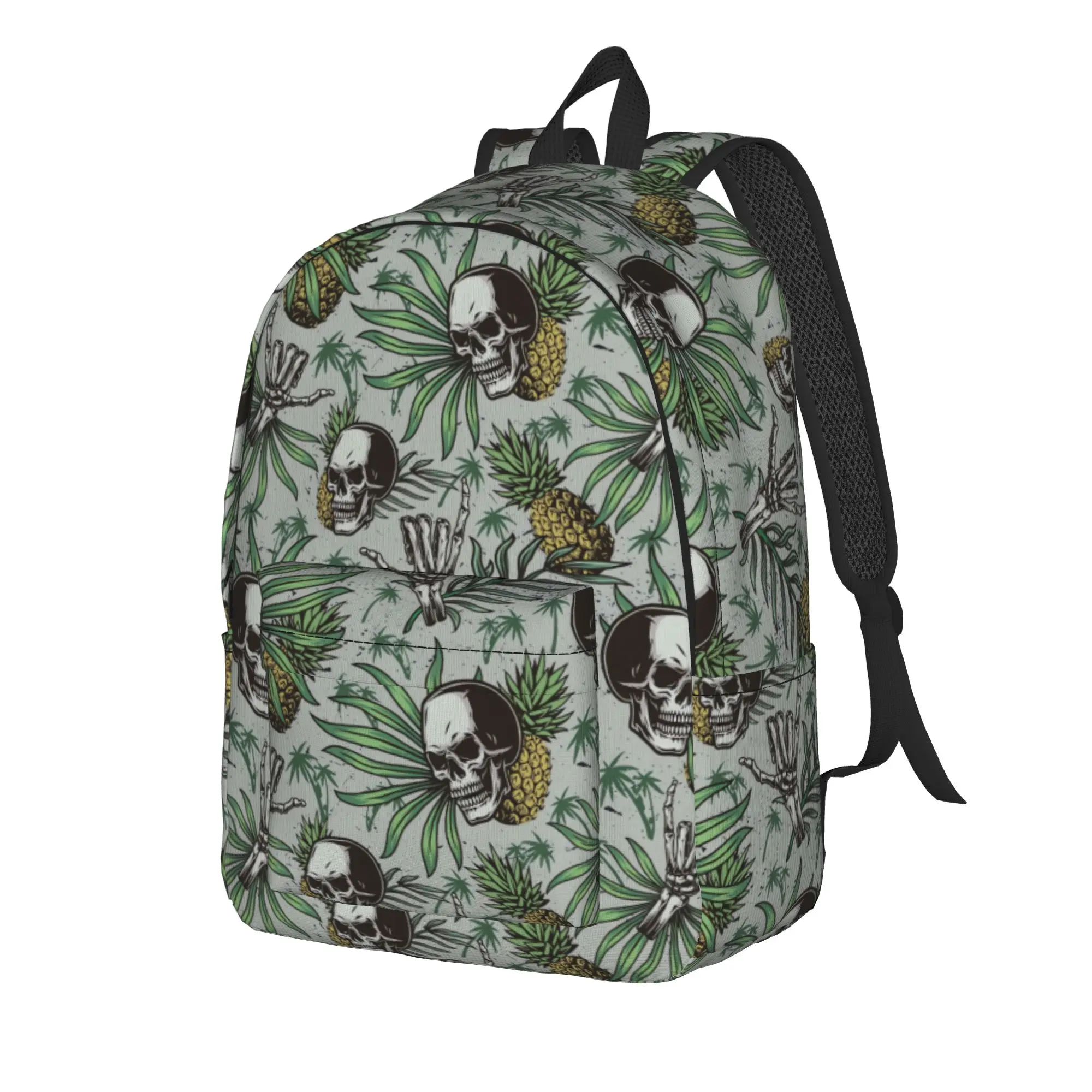 Tropical Skull Amp Pineapple Backpack Student Unisex Polyester Workout Backpacks Lightweight Aesthetic High School Bags Rucksack