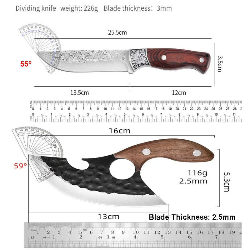 Forged Kitchen Cleaver Knife High Carbon Steel Viking Meat Fish Fruit Knife Cutlery Set Professional Butcher Chef Boning Knives