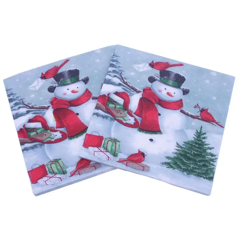 Christmas Paper Napkins 2-Ply Snowman Napkins 20 Pieces Lunch Dinner Decorative Napkins Hand Towels For Christmas Holiday Party