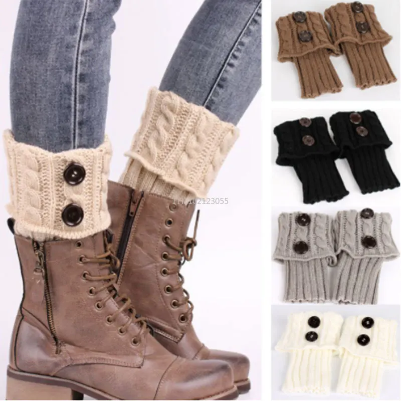 1 Pair Fried Dough Twists wool socks Solid Color Women Crochet Boot Leg Warmers Boot Cover Keep Warm Socks Boot Toppers Gaiters