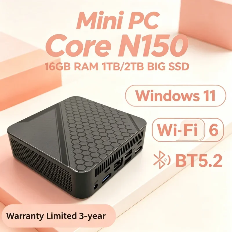 2026 Mini PC Core N150 Windows 11 Computer 16GB RAM 1TB SSD Snappy Gaming Computer 4K HD Mini Desktop PC Gamer