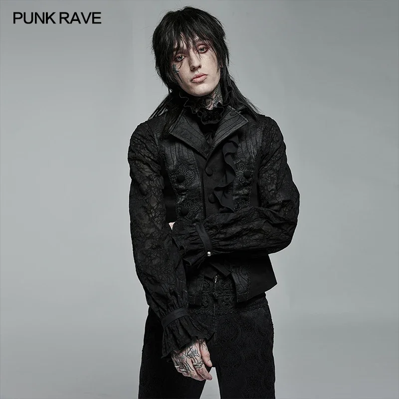 PUNK RAVE Men's Gothic Noble Unique Collar Jacquard Vest Gentleman Elegant Party Sleeveless Waistcoat Tank Top Men Clothing