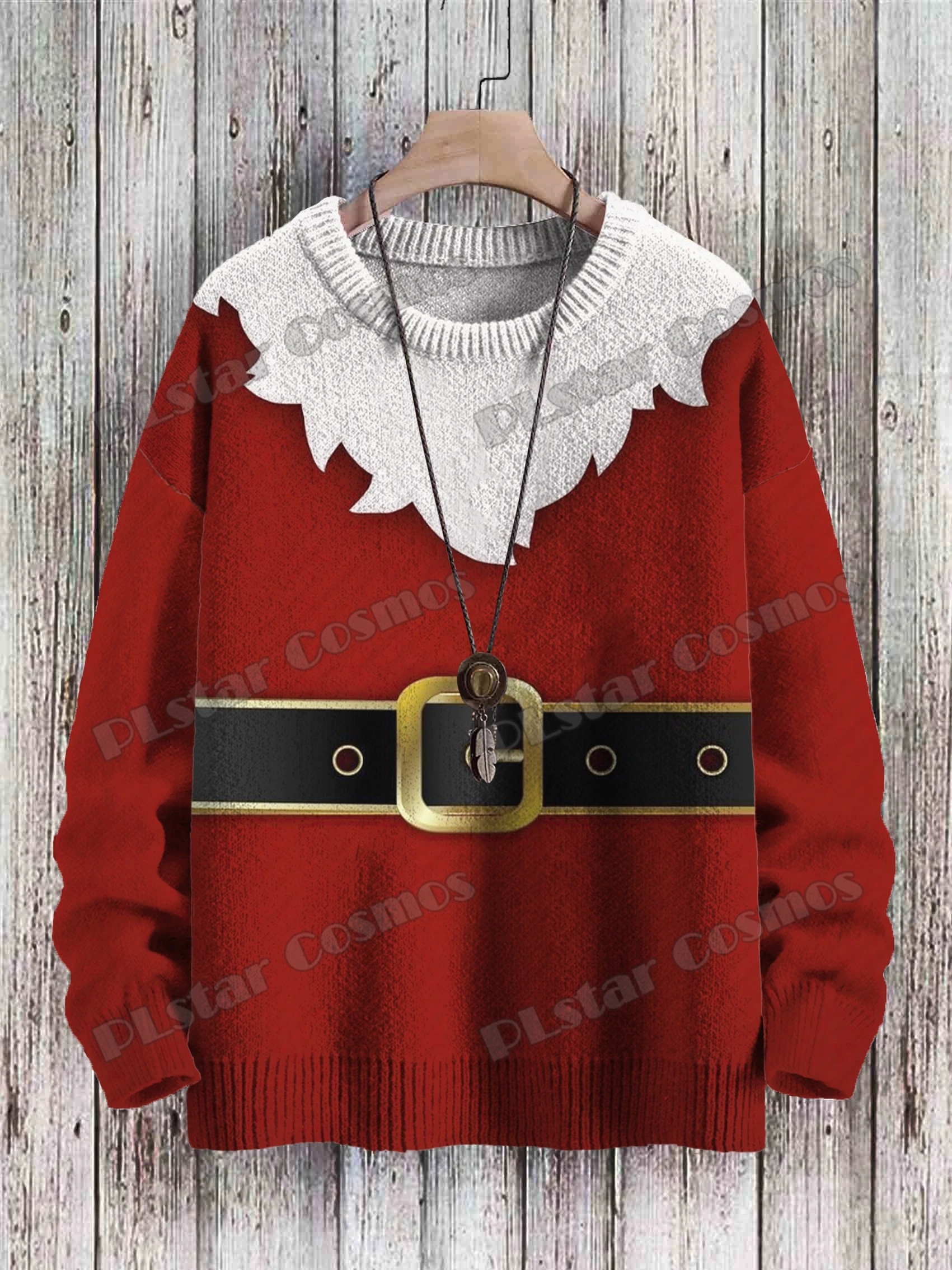 Retro Santa Claus & Butterfly Art Pattern 3D Printed Men's Knitted Pullover Winter Unisex Casual Knit Pullover Sweater ZZM70