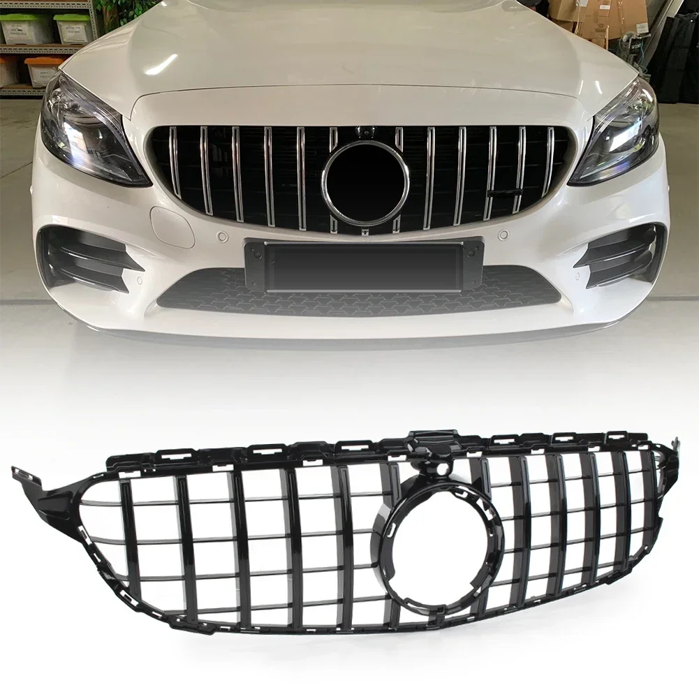 GTR Styling Car Front GrillStyle Upper Grille For Mercedes Benz W205 C-Class C200 C250 C300 C350 2019 W/ Camera Gloss Black fash