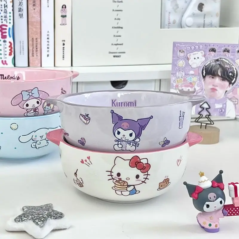 Милый мультфильм Sanrio Kuromi Моя мелодия Керамическая миска для риса Детская анимация Kawaii посуда миска подарок на день рождения оптом