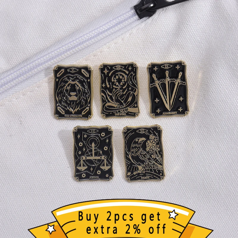 Sun Moon Stars Tarot Enamel Pins Custom Card Game Divination Witch Dark Punk Brooches Lapel Badges Gothic Jewelry Party Gifts