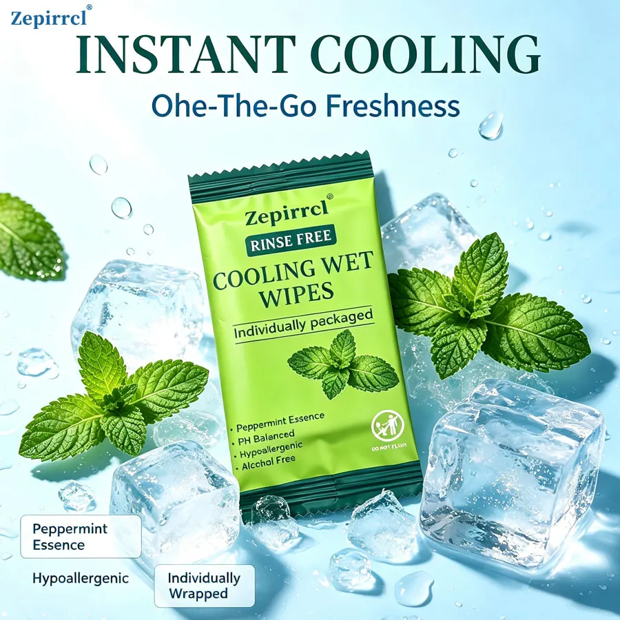 12/24/48 Individually Packaged Mint Cooling Wipes, Portable Disposable Single-Piece Wet Wipes, Suitable for Travel, Gym, Hiking, Camping, Office, Commuting, Outdoor Use, and Daily Carry-On Use, Size 15× 20cm