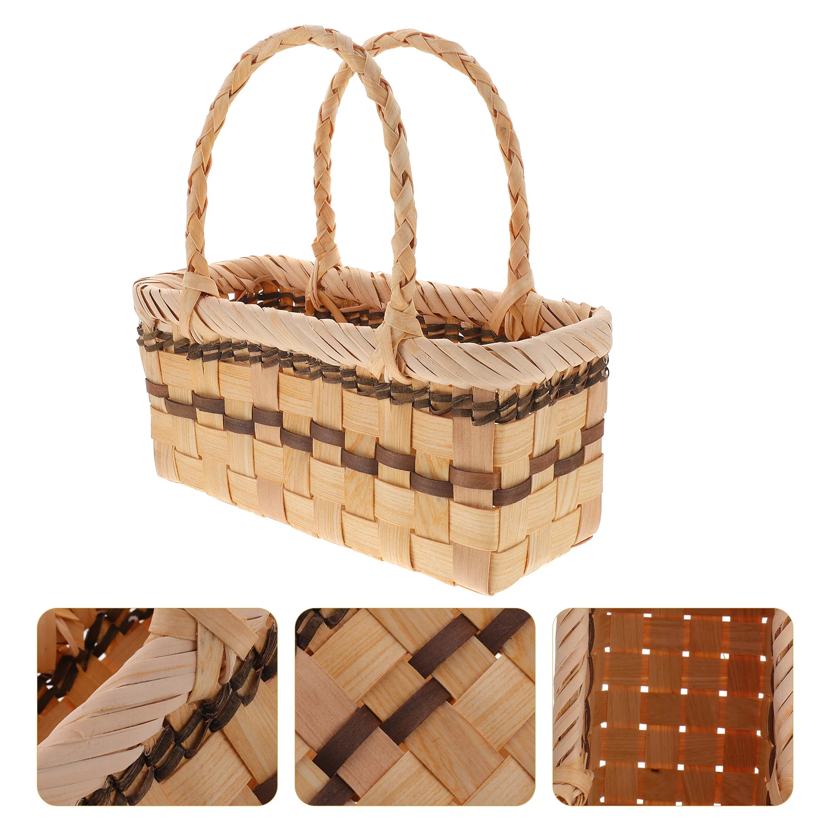 سلة نزهة محمولة سلة تخزين منسوجة للفواكه والوجبات الخفيفة الخبز زهرة جمع ريفي الروطان مقبض في الهواء الطلق داخلي