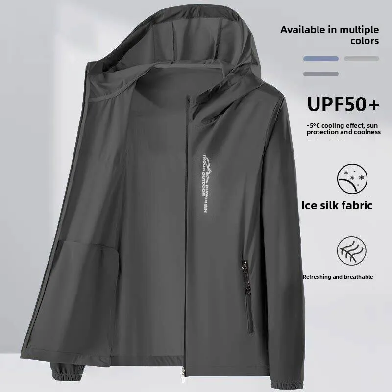 

Ice Silk Quick Dry Thin Sun Protection Clothing Men's Summer Casual Loose Long Sleeve Coat Lightweight Breathable Hooded