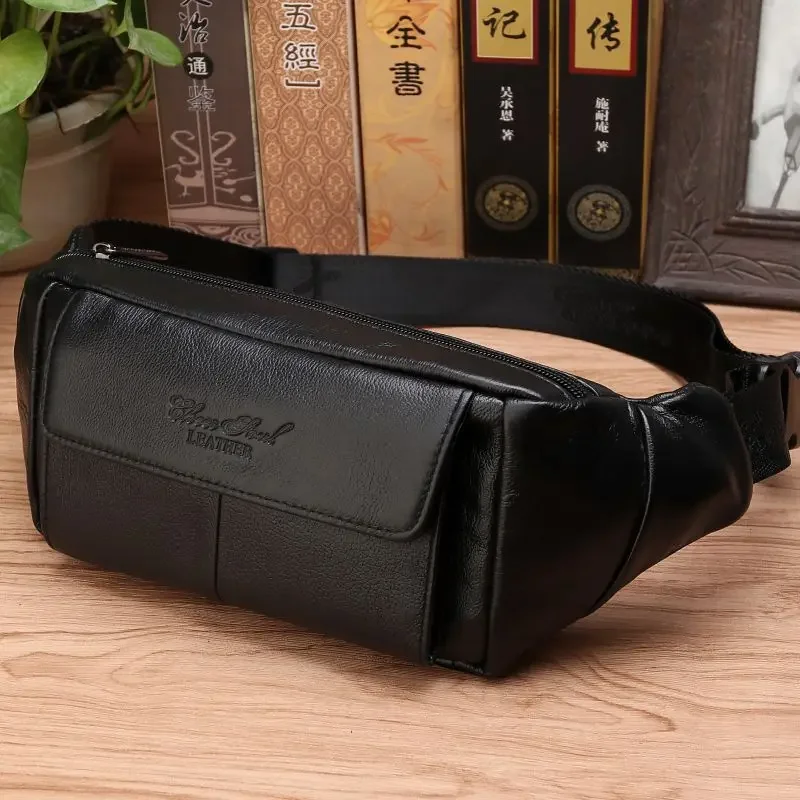 Men Genuine Leather Belt Waist Pack Bag Hip Multi-Purpose Cell Mobile Phone Case Travel Designer Male Bum Fanny Sling Chest Bags