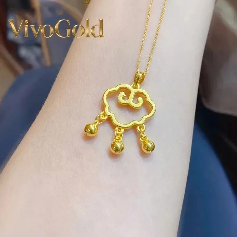 

VivoGold Temperament women's 9999 24K Real Gold bell lock necklace Ruyi lock pendant