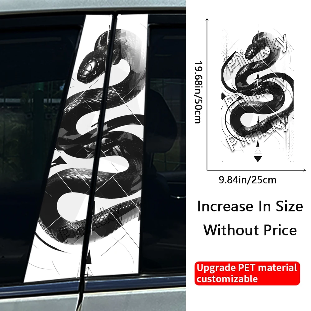 1Pc/2pcs Graffiti Black Snake viper Car B Pillar Waterproof Auto Stickers Center Column Cover Scratches Sunscreen Decals