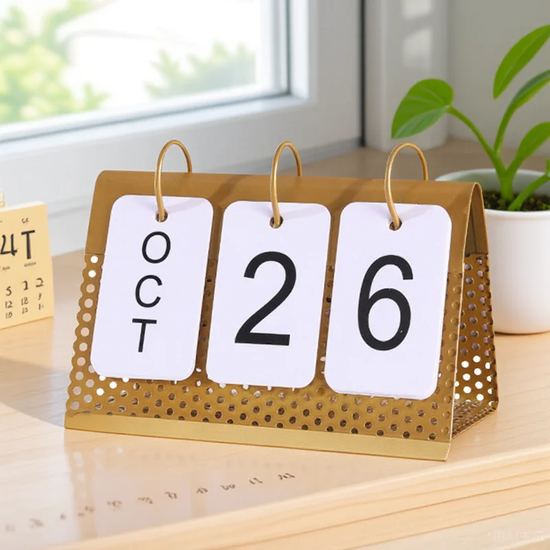 

Creative Iron Desktop Metal Perpetual Flip Tabletop Ornament For Office Home Decorative Crafts Household Supply Vintage Calendar
