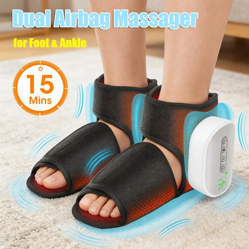 Image of 1/2 Stück Tragbares Luftkompressions-Knöchel-Fußmassagegerät mit 4 Heizmodi, 3 Modi, Airbag, beruhigendem Kneten und Heben für Fuß- und Knöchelmassage