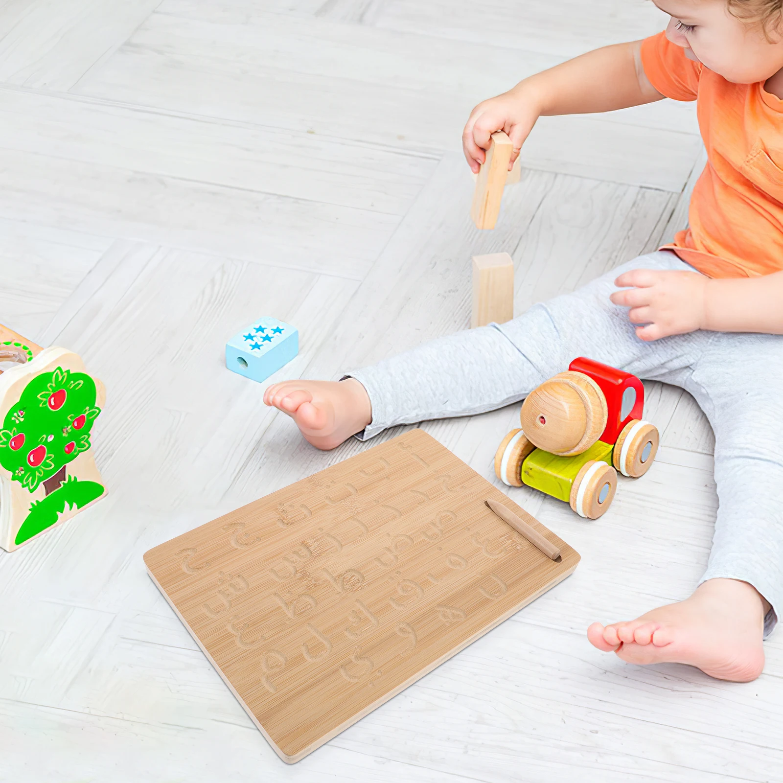 

1pcs Wooden Calligraphy Board Kids Grooved Design Montessori Early Education Toy Letter Writing Practice Preschool Learning Tool