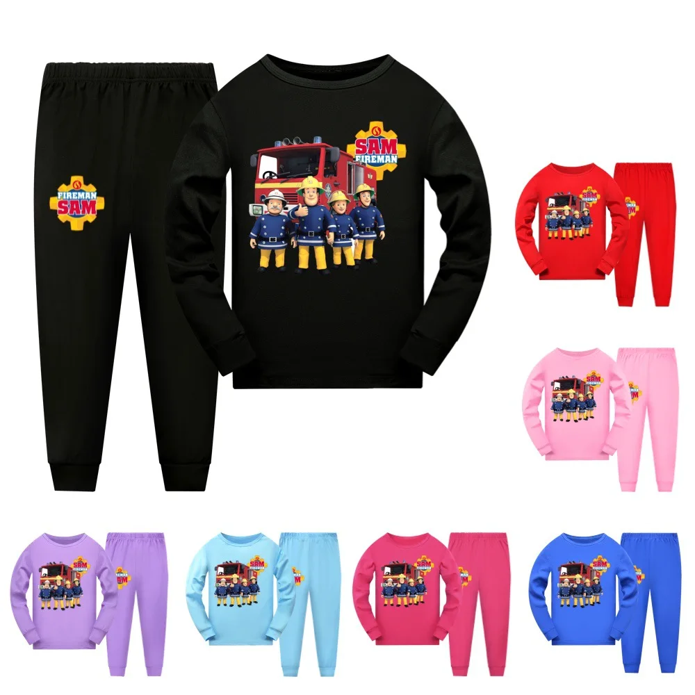 2-16Y Fire Man Sam Clothes Kids Casual Tracksuit Toddler Boys Firefighter Sweatshirts Pants 2pcs Sets Girls pajamas sportswear