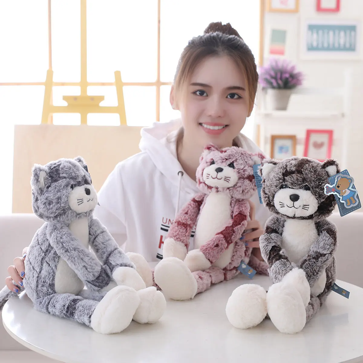 Crianças brinquedo de pelúcia abraço de pernas longas gato presente de pelúcia para o presente de aniversário do miúdo