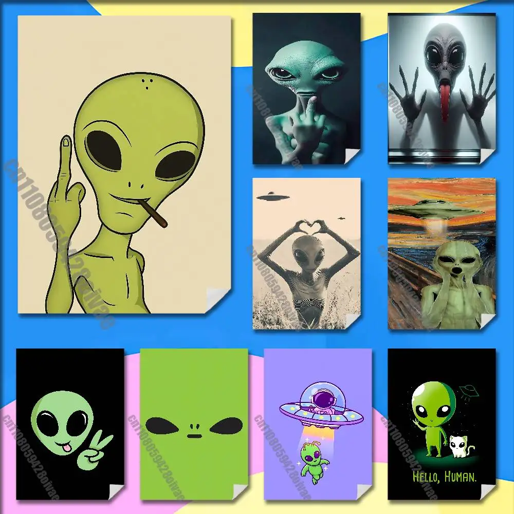 

Funny Space UFO Alien Thing Poster Wall Murals For Home 21x30cm Self-adhesive Decoration Sticker Playbill Cover