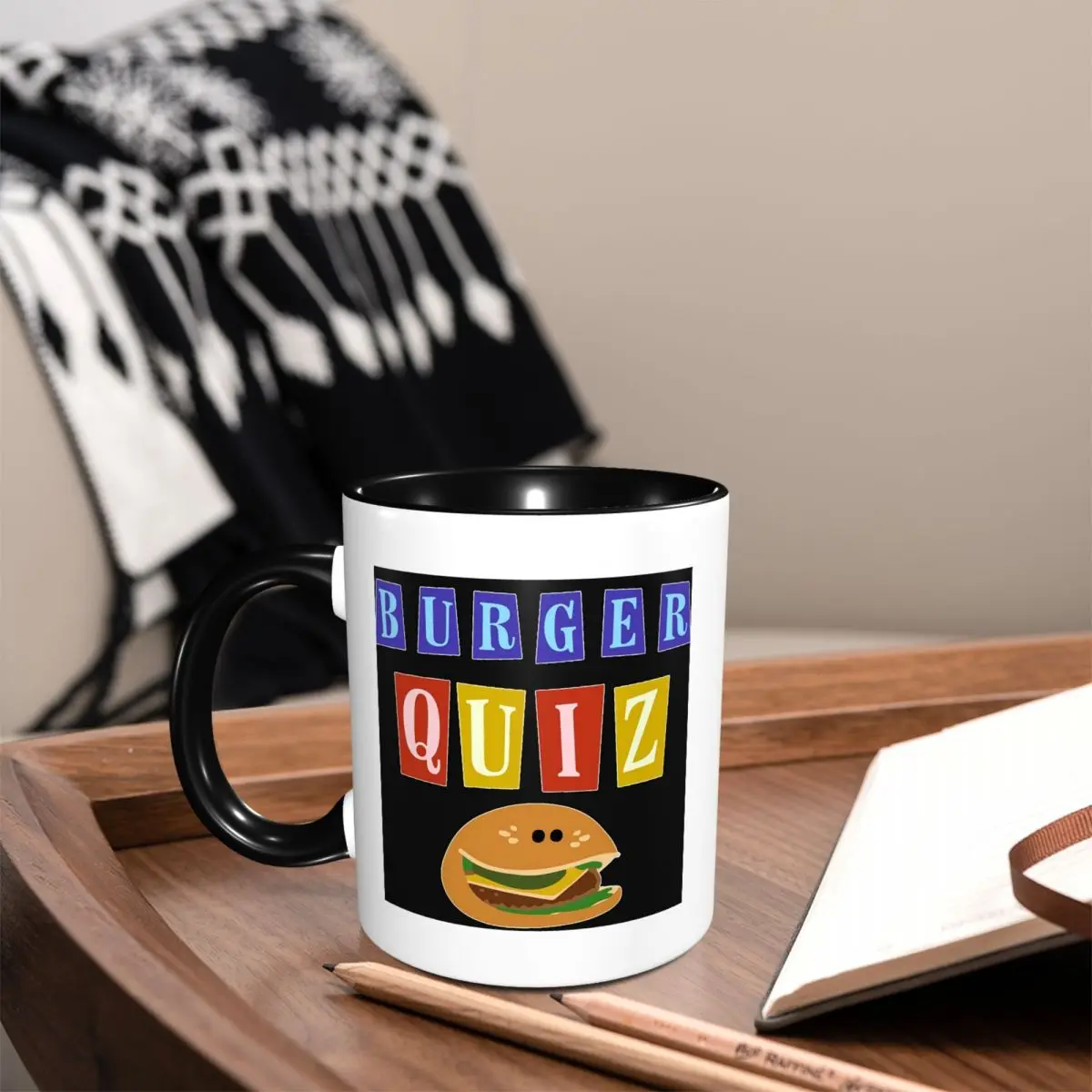 

Burger Quizz New Logo Mug Funny Ceramic Coffee Cups Tea Mugs Milk Cup Drinkware Gifts for Woman Man