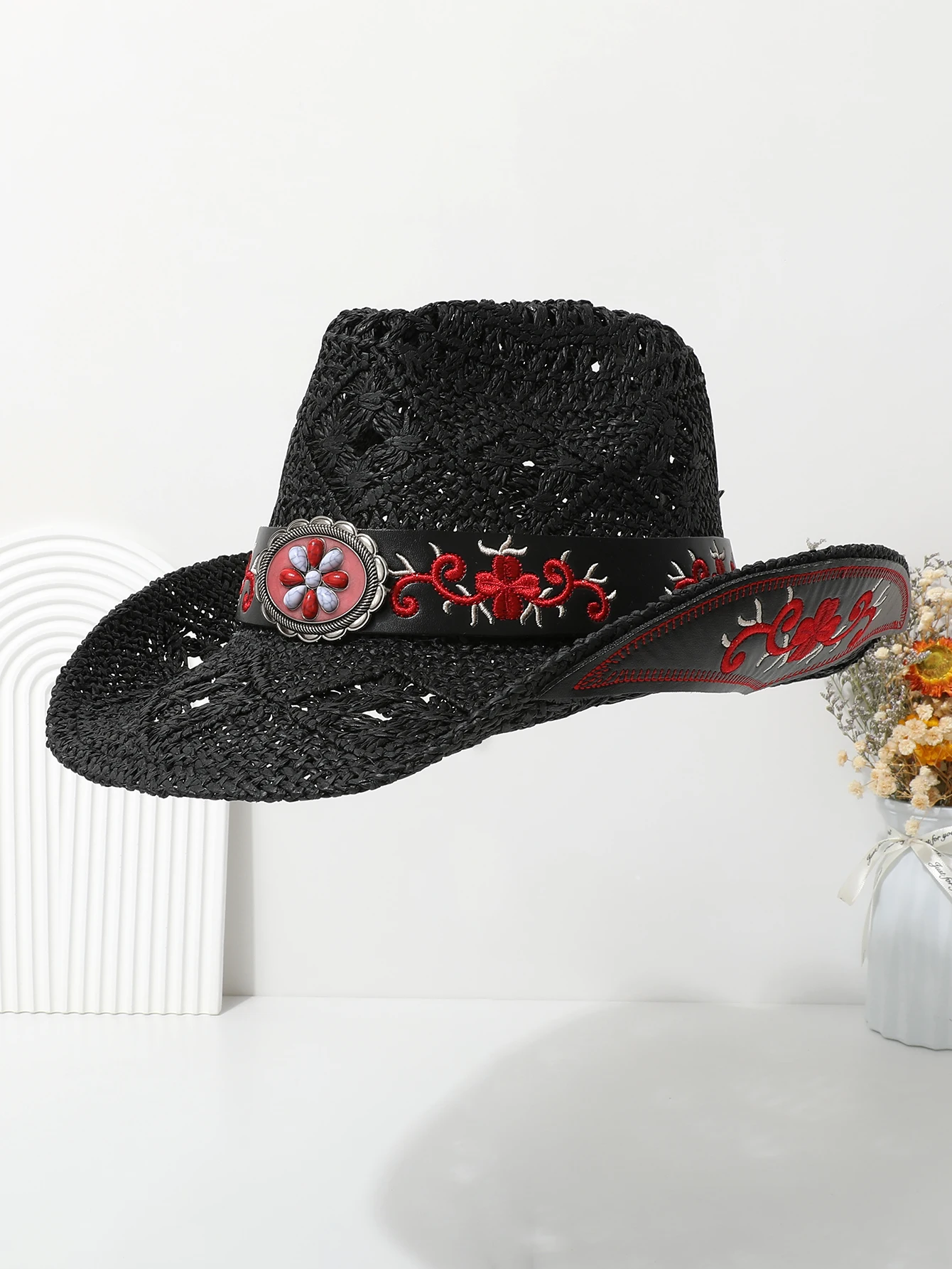 Western cowboy hat pure hand-woven straw hat knight riding jazz top hat men and women fashion all-in-one show stage performance