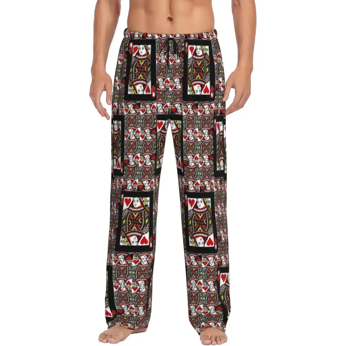 

Custom Casino Nights Red Queen Of Hearts Pajama Pants Men Sleepwear Sleep Lounge Bottoms with Pockets