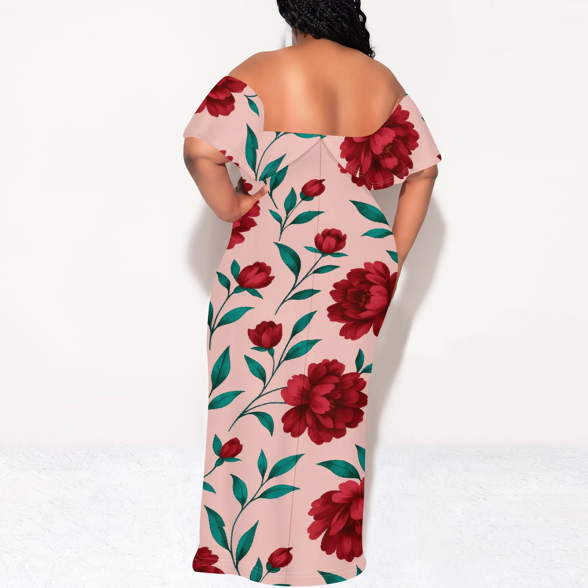 Curvy Women Casual Solid Color Off Shoulder Casual Short Sleeve Sexy Plus Size Maxi Dress Cocktail Club Party Dresses