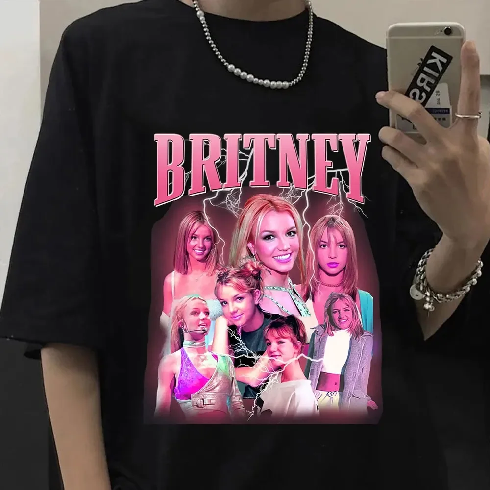 Britney Spears Beautiful Photo Print Men's Women's Black T-shirt Fashion Funny Hip Hop Oversized Short Sleeve Harajuku Tee Shirt