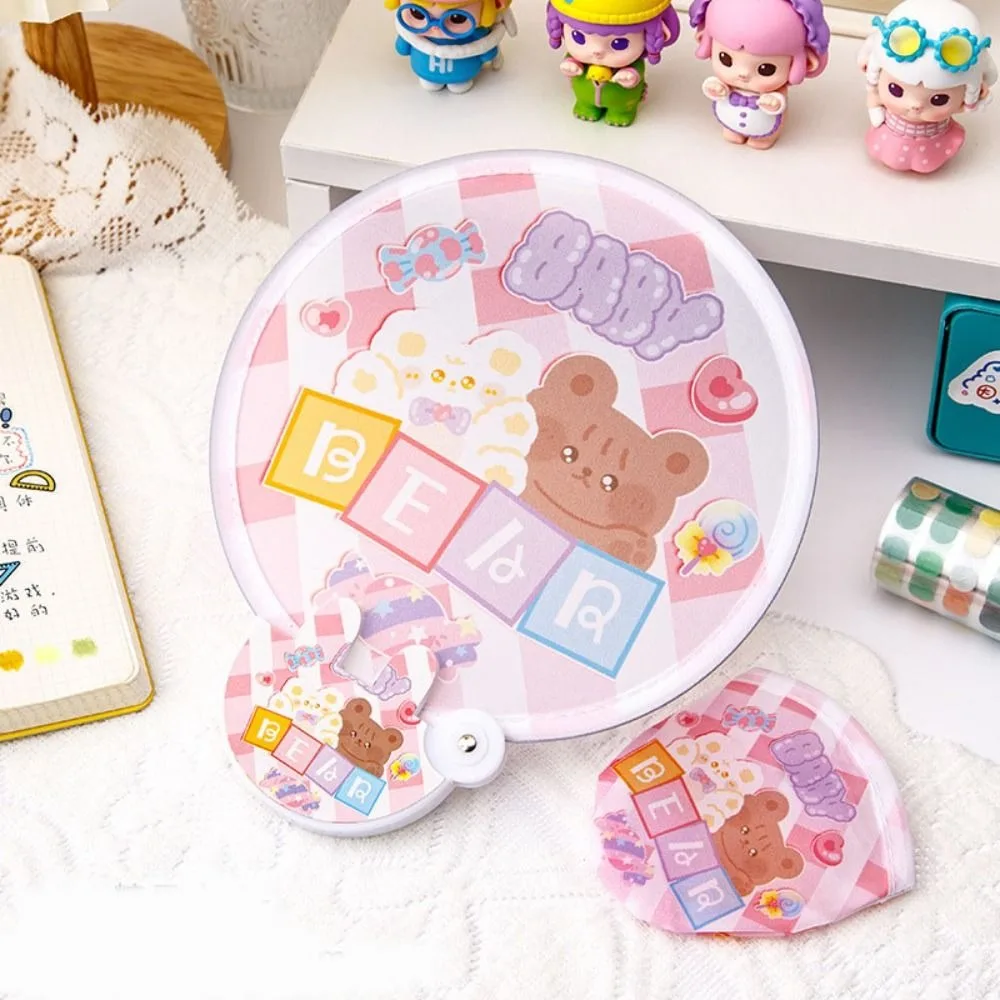 Folding Round Collapsible Pocket Fan Portable Mini Handheld Fan Cute Cartoon Pattern Foldable Fan Kid