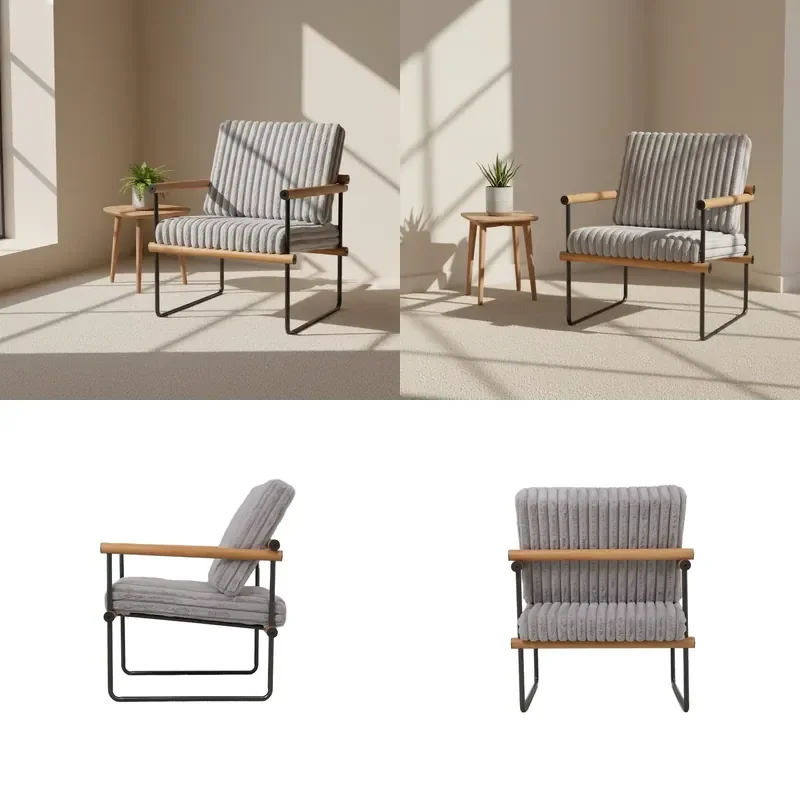 Laynsino Stylish Mixed Wood Metal Frame Living Room Furniture Chair Modern Bedroom Eco-Friendly Tufted Back Armchair
