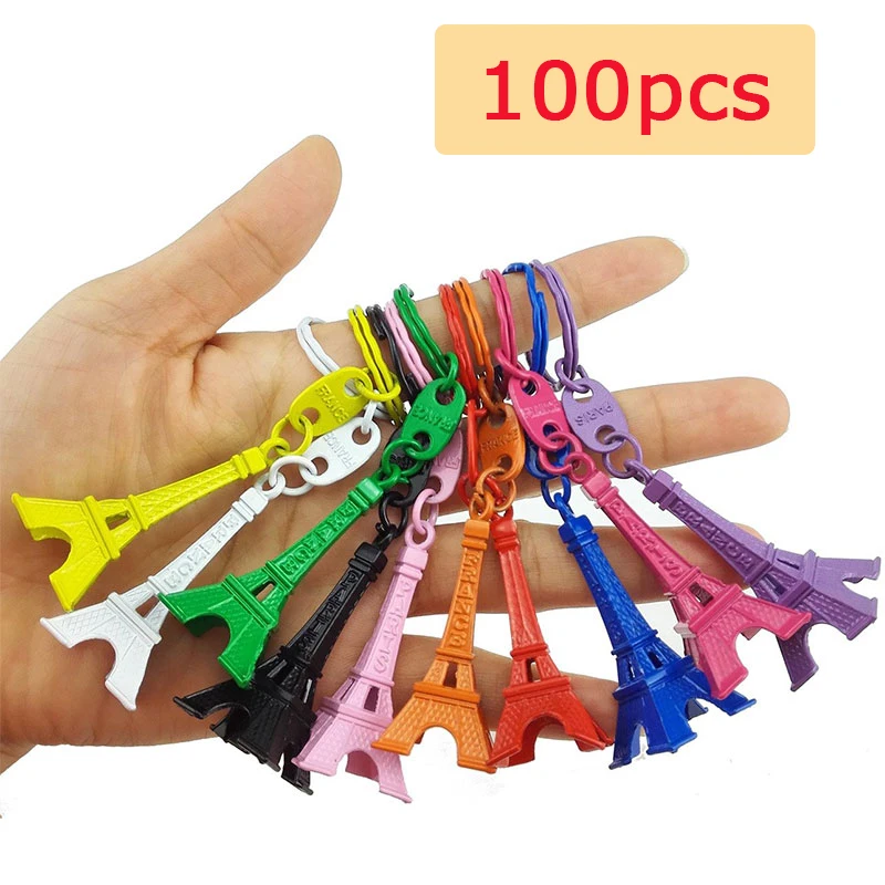 100pcs 10 Colors Paris Retro Mini Eiffel Tower Model Cute Keychain Keyring Keyfob Gift