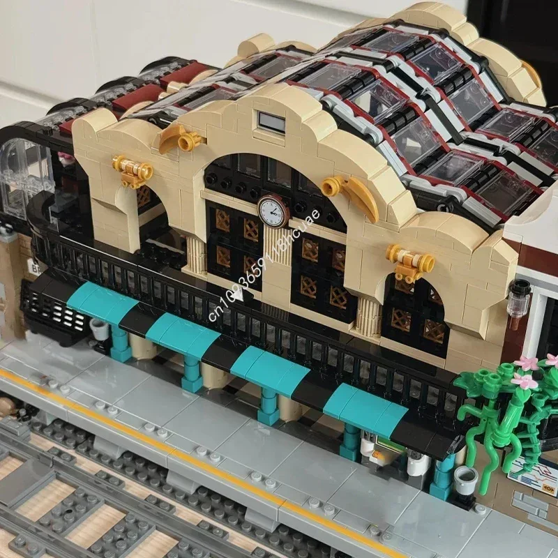 3050 pçs tijolo cruz personalizado modular moc construção estação ferroviária vista de rua modelo moc bloco de construção criança diy tijolos brinquedos presente