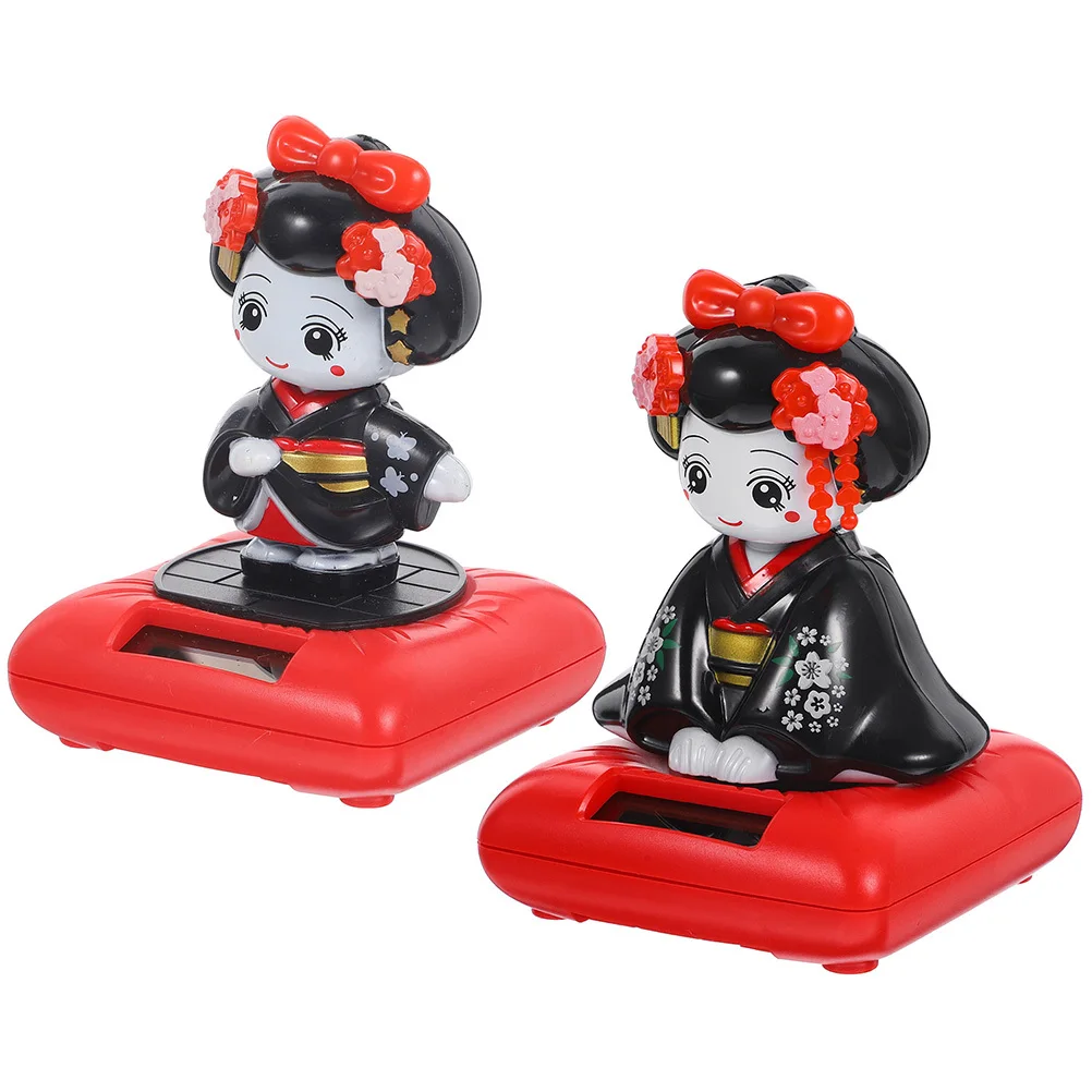 

2pcs Solar Powered Shaking Head Kimono Car Ornament Plastic Desktop Decoration Small Craft Statues For Vehicle Home Office