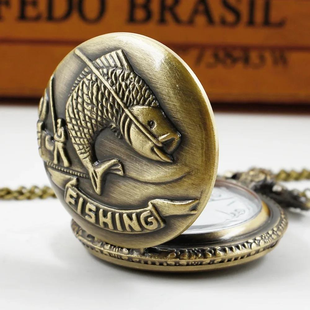 خمر الأسماك الحيوانية نمط ساعة الجيب رجالي ساعات الجيب الأنيقة مع فوب سلسلة قلادة Masculino Relogio ساعة حائط هدية الرجعية