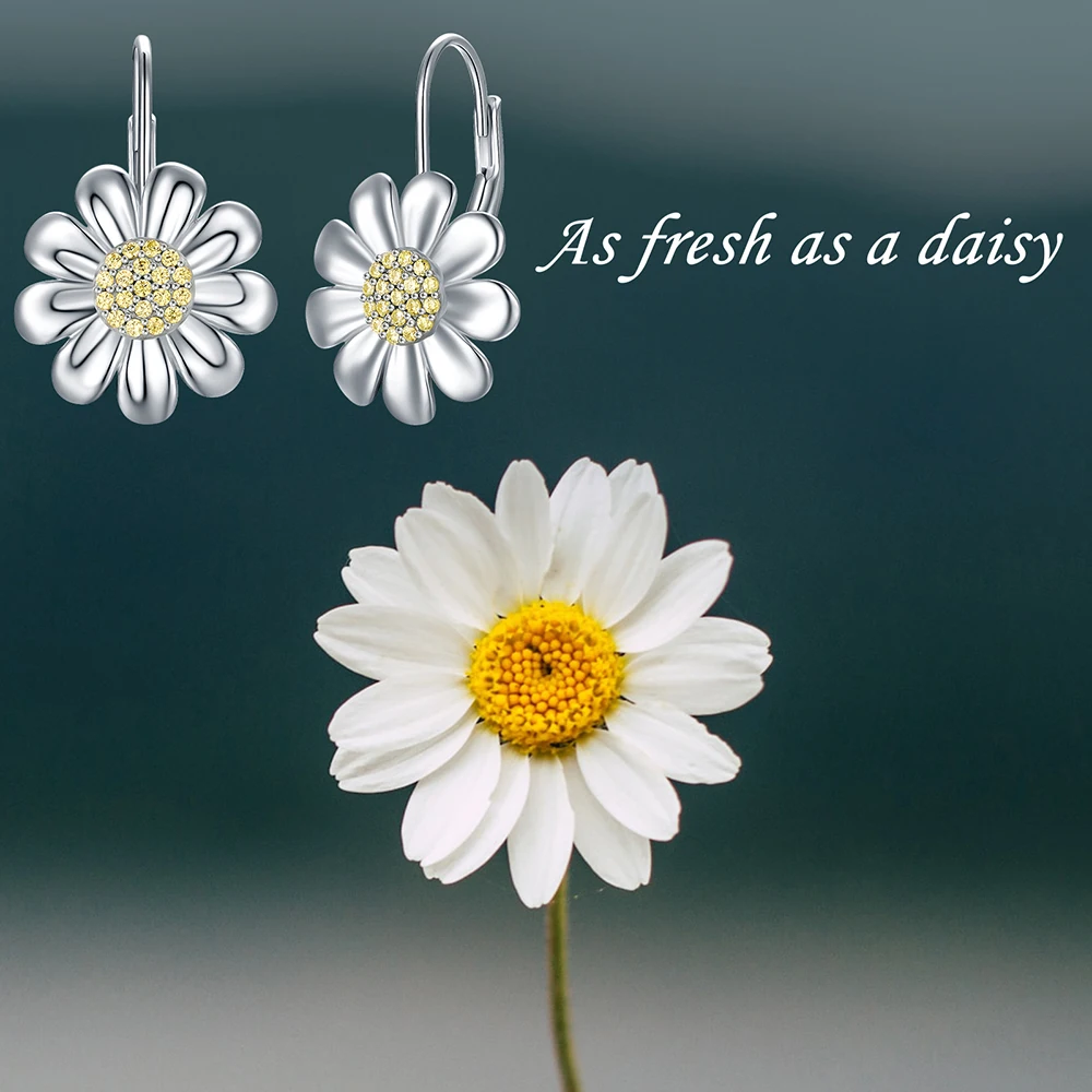 925 Sterling Silver Sunflower Daisy With Zircon Stud Earrings Jewelry Birthday Christmas Gifts For Women Girls Friends Family