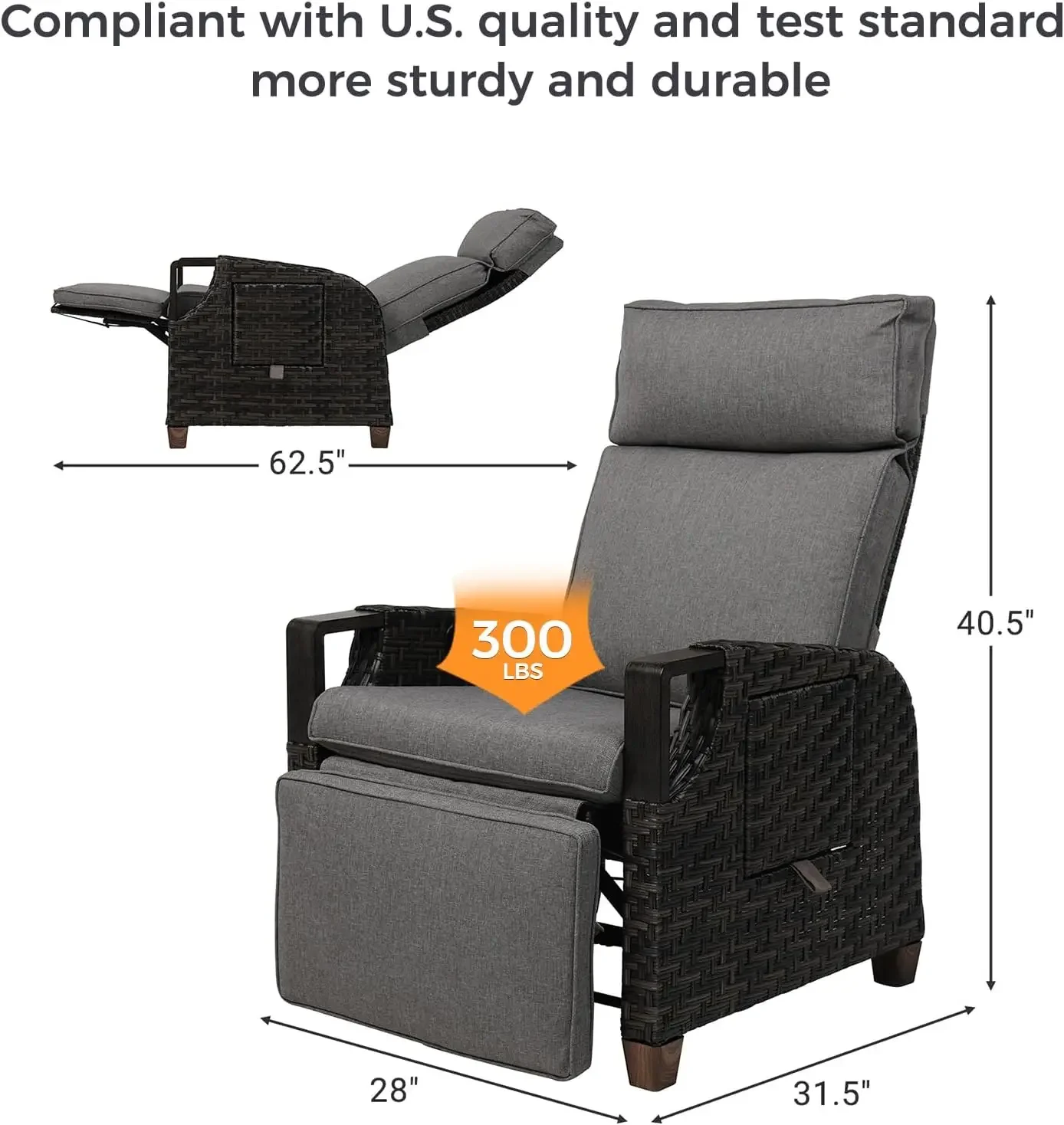 Outdoor Recliner Air Pump 150° Lay Flat Reclining Chair with Independent Adjustable Back and Footrest Removable Olefin Cushion