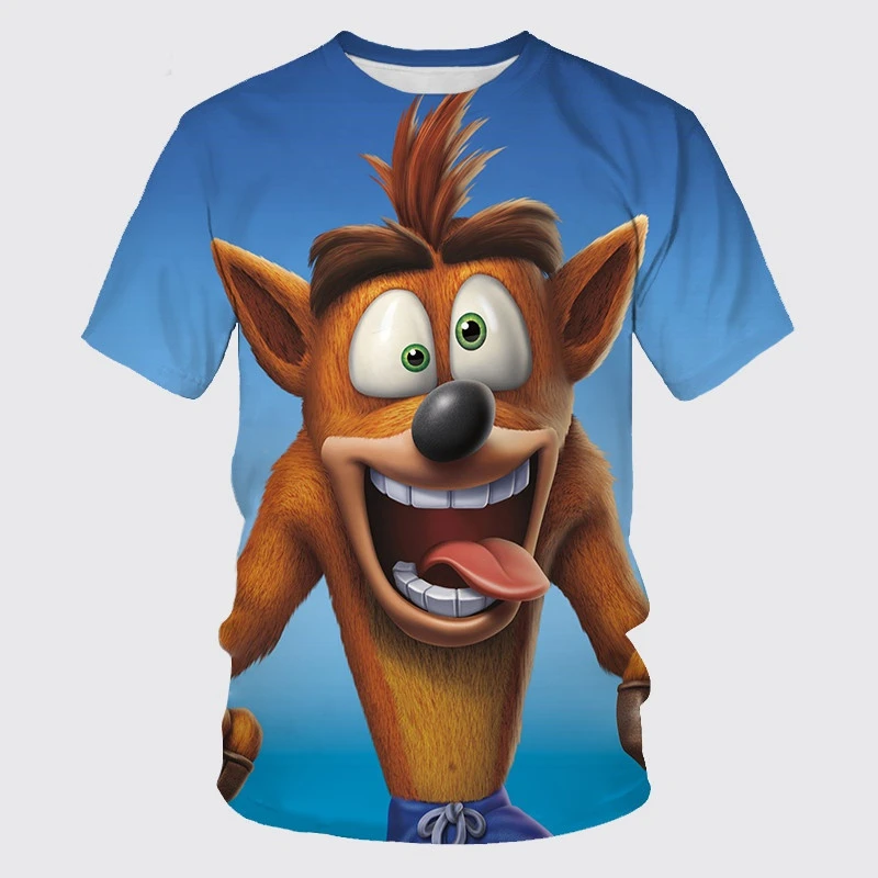 Crash Bandicoot 3D Printed Kids T-Shirt Summer Fashion Casual Cartoon round Neck Short Sleeve Top for Children
