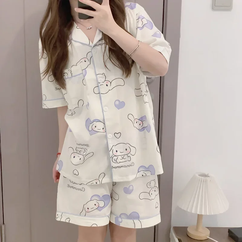 Sanrio New Cinnamoroll Babycinnamoroll Silk Pajamas Female Cartoon Casual and Comfortable Cool Breathable Home Women's Pajamas