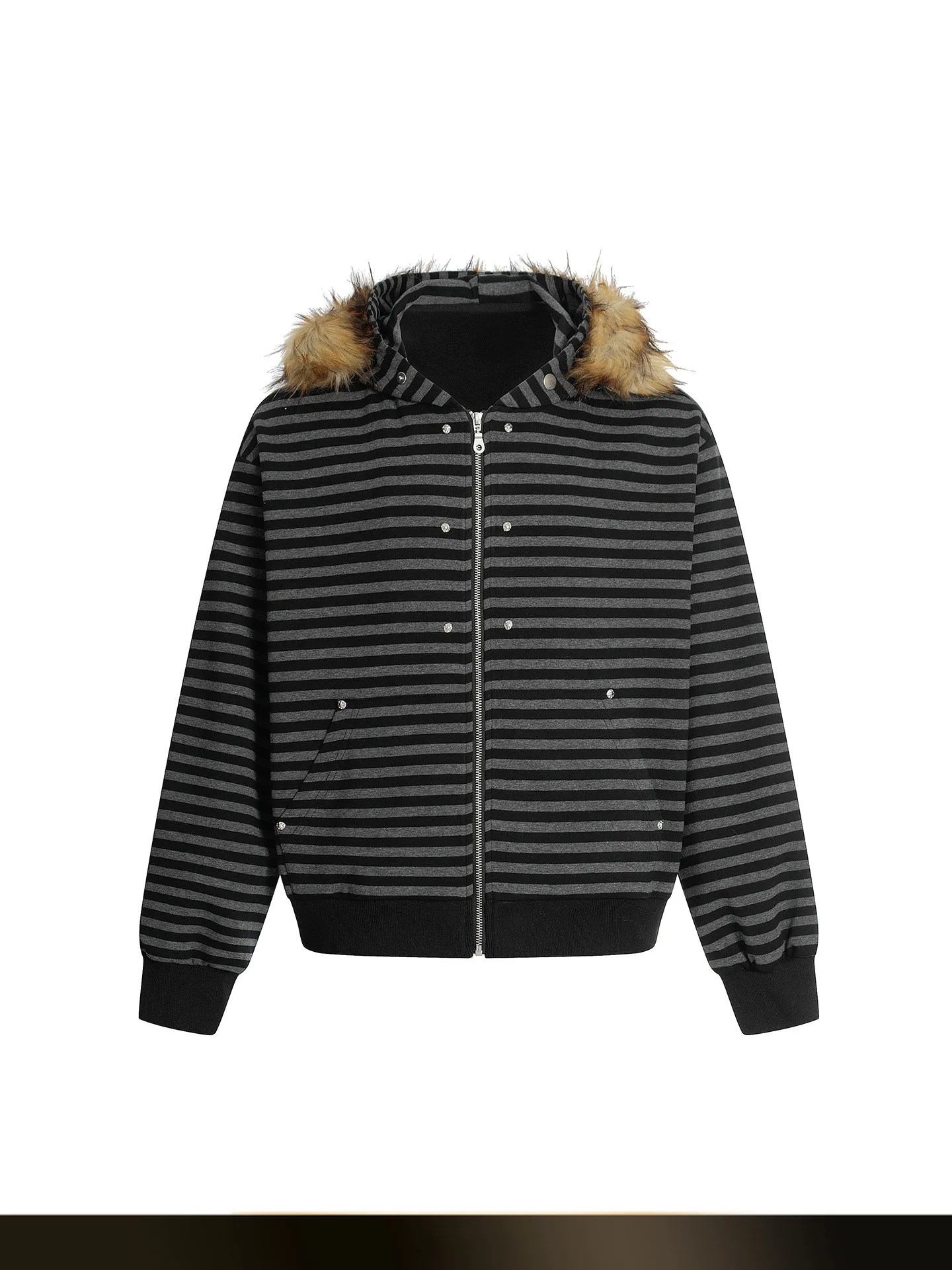 

Nted American Retro Striped Hooded Jaet Men's ort Sle Casual Outerwear for Autumn Windproof Warm Zipper Closure
