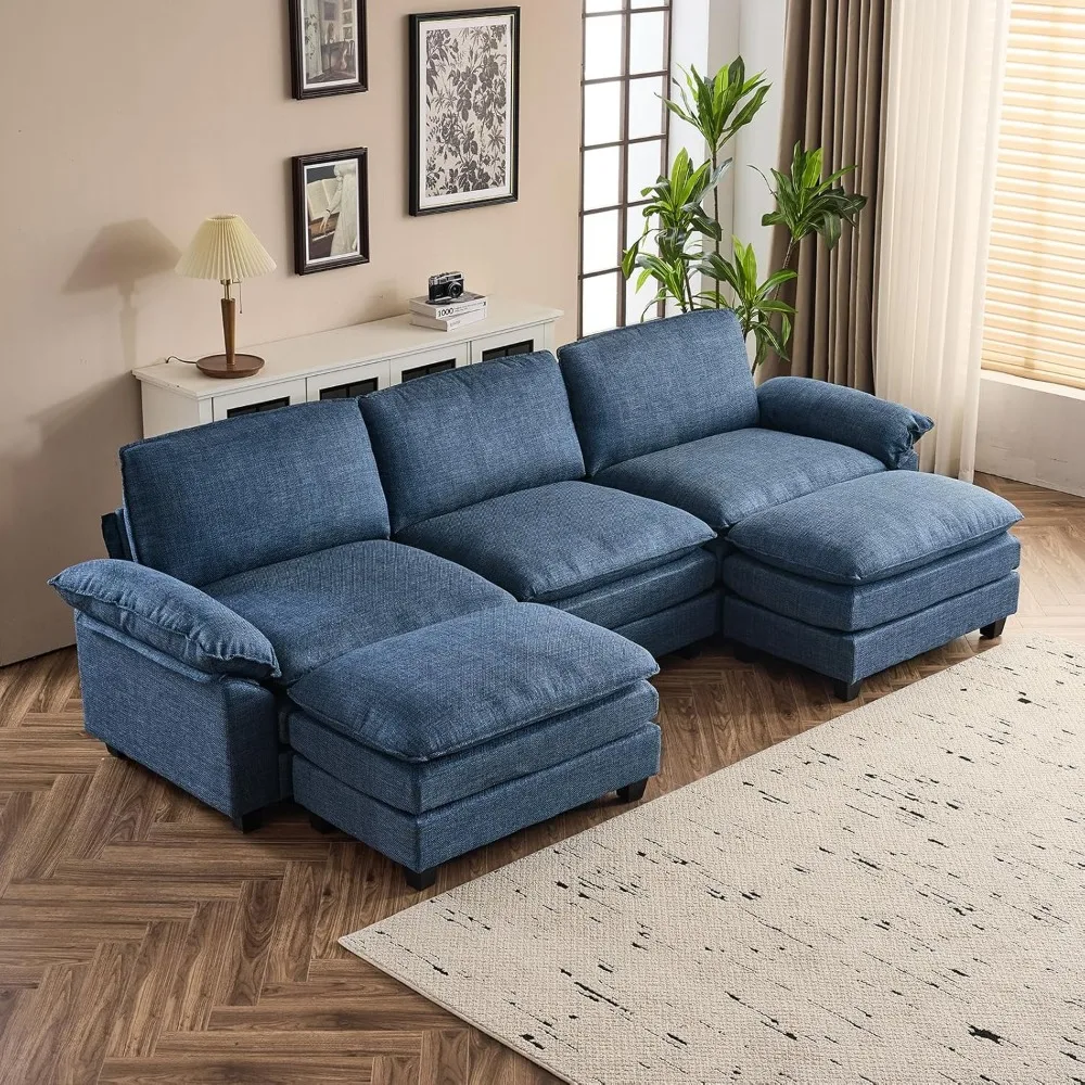 

Comfy Modular Sectional Sofa Set for Living Room,Modern Linen 3-Seat Convertible Loveseat Sofa with 2 Ottoman for Small Space