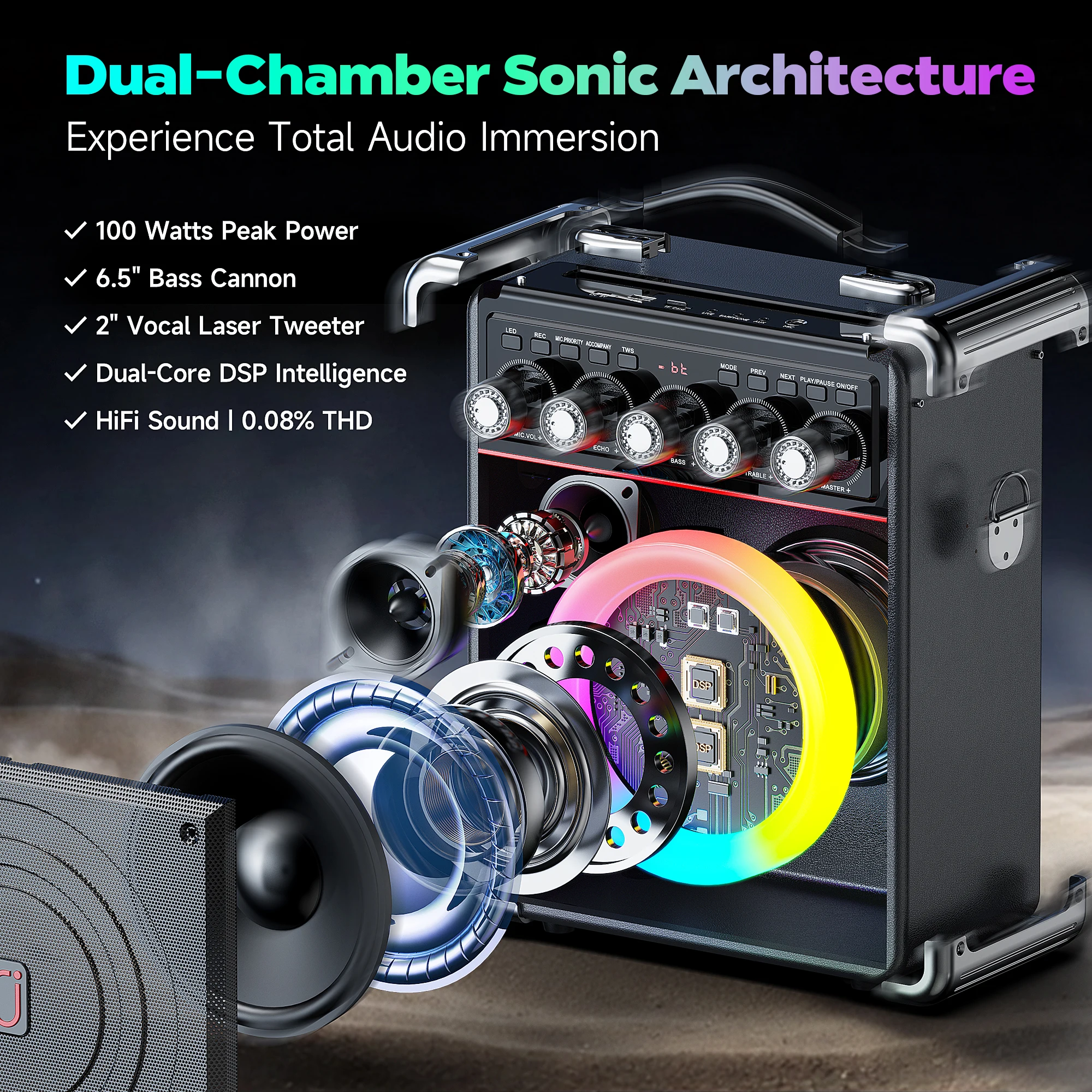 TX05 Karaoke Machine with 2 Microphone, Bluetooth Karaoke Speaker with LED Light, Home Karaoke System Set,  TX05