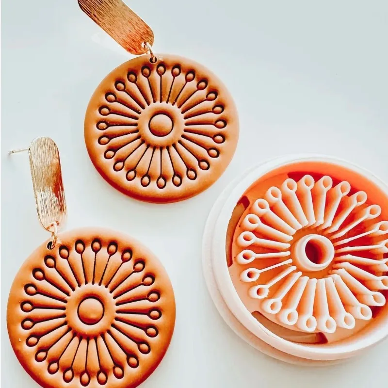 HOT Bohemian Style Polymer Clay Cutters Feather Fan Lotus Geometry Shape Pottery Clay Boho Embossed Earrings Jewellery Making