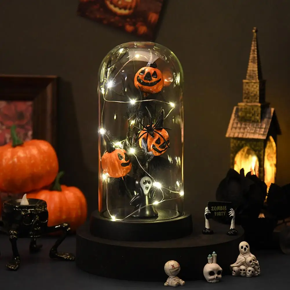 Handmade Halloween Decor Soft Glow Halloween Decor Eternal Black Roses Light-up Skull Glass Cloche for Halloween for Kitchen