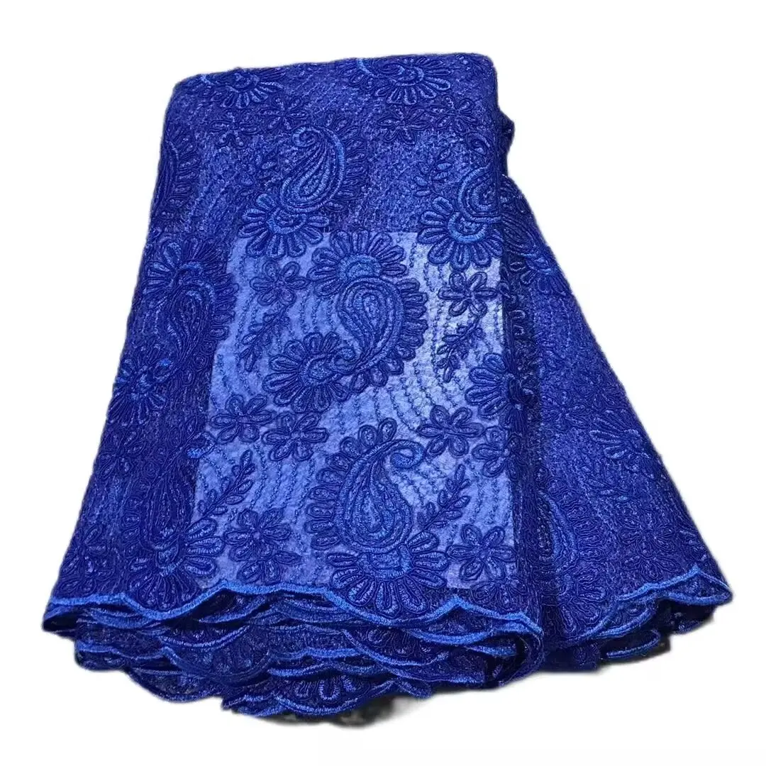 

5Yards/Lot Hot Sale Royal Blue African Net Lace Fabric French Mesh Embroidery For Dressing PL12