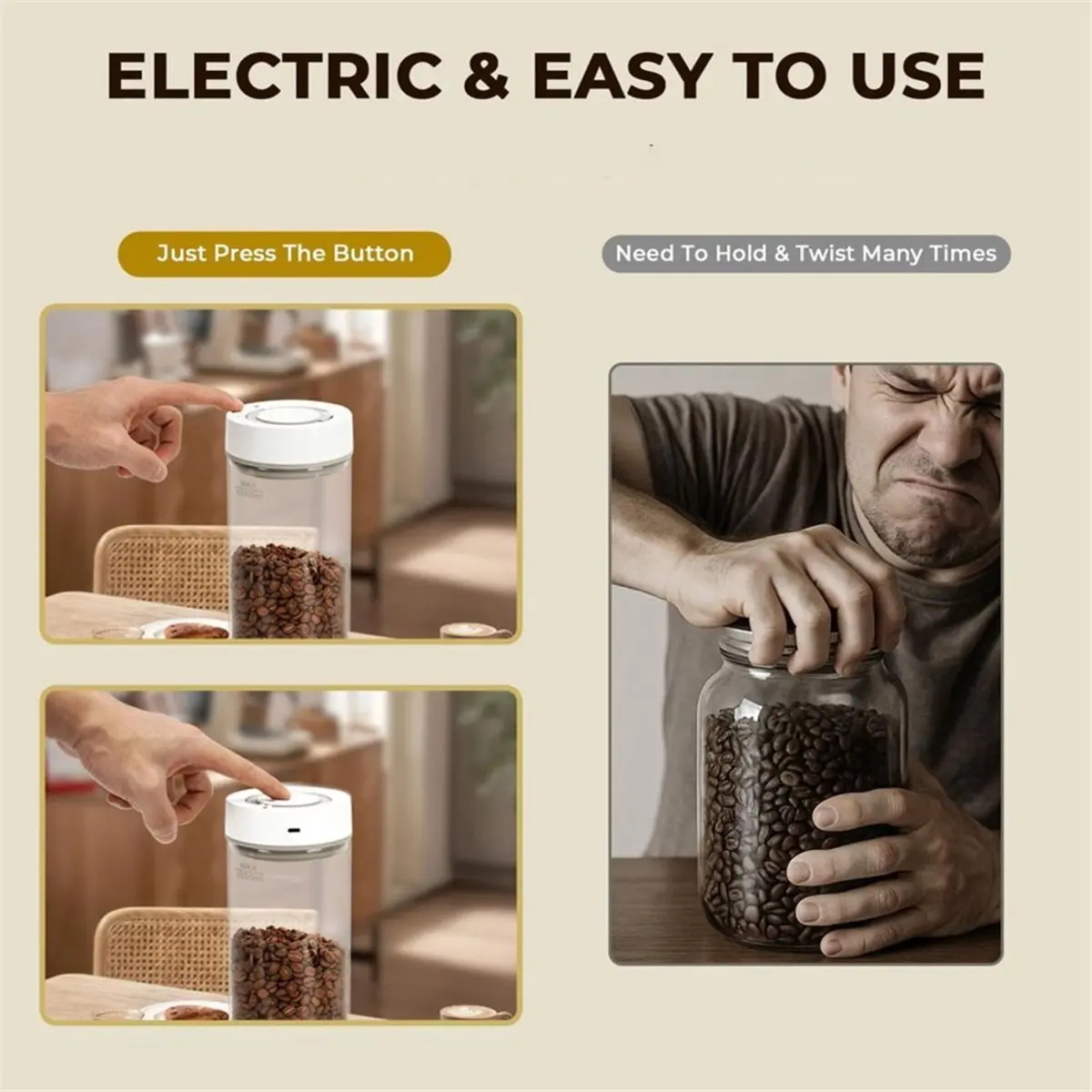 Automatic Vacuum Coffee Canister, 1.35L Airtight Coffee Canister for 18oz Coffee Beans, One-Button Operation